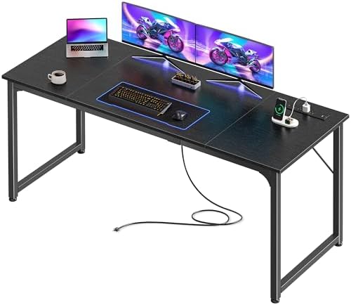 PRAISUN 63 X 24 Inch Computer Desk, Power Outlets, USB-C, Black by PRAISUN
