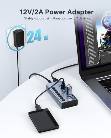 ACASIS Powered 7 Ports USB 3.2 Hub, 10Gbps Data Transfer, 24W Adapter - Image 4