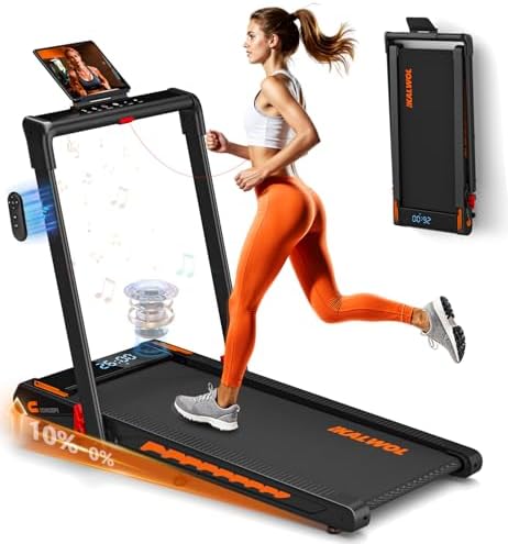 Treadmill with Speaker, 6-in-1 7.5MPH Foldable Treadmill for Home with App Compatible, Walking Pad with 10% Incline, LED Display, 3.0HP Brushless Drive, 350 LB Weight Capacity, 12 HIIT Programs by KALWOL