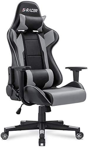 Homall Gaming Chair, Office Chair High Back Computer Chair Leather Desk Chair Racing Executive Ergonomic Adjustable Swivel Task Chair with Headrest and Lumbar Support (Grey) by Homall