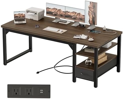 Mericonia 63" Computer Desk with Drawer, 1.2" Thick Reversible Office Desk by MERICONIA
