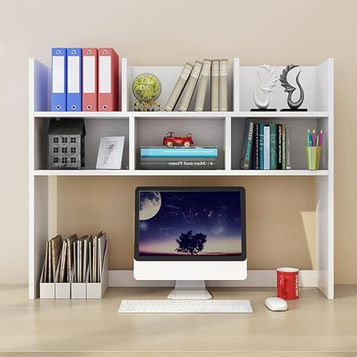 Wooden Desktop Bookshelf, Countertop Hutch Bookshelf, Comupter Desk Hutch Organizer with Shelves, Freestanding Bookcase for Home Office Dorm Room(39.3'', White) by Unknown