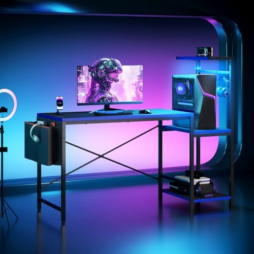 51.2'' Gaming Desk with LED Lights, Black&Blue - Image 2