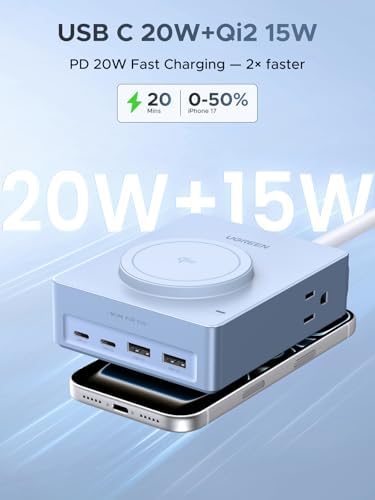 UGREEN 15W 8-Port Wireless Charger Power Strip with 5FT Extension Cord - Image 3