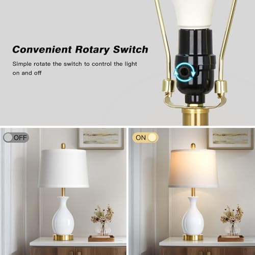 24" Bedside Table Lamp for Bedroom, Modern Classic Ceramic Lamp for Living Room, Small White Table Lamps for Nightstand & End Table (1 Pack) - Image 5