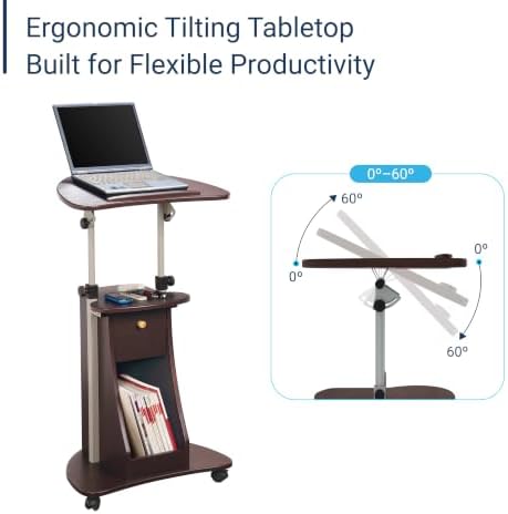 Techni Mobili Sit-to-Stand Rolling Adjustable Storage Medical Laptop Computer Cart, Chocolate, B005 - Image 5