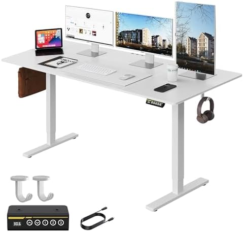 63 x 28 Inch Electric Standing Desk, 3 Memory Presets, White by GamorkLLC