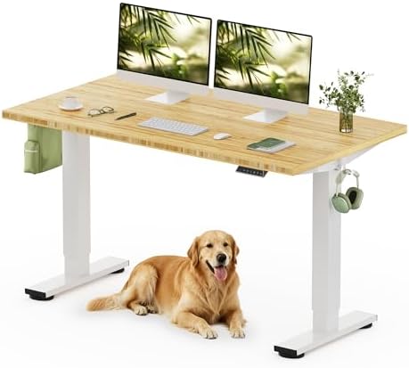 FLEXISPOT 55" x 28" Solid Bamboo Standing Desk, White Frame by Unknown
