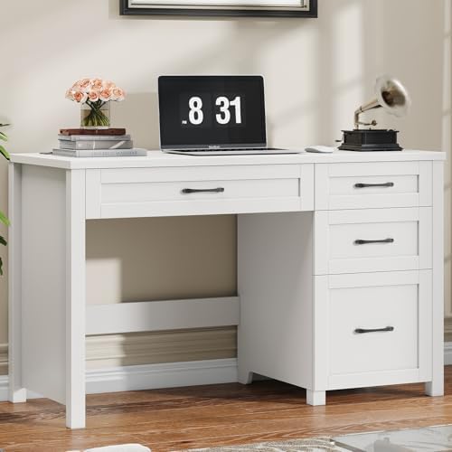 Farmhouse 47" Executive Desk, Computer Desk with File Drawer, Cream White by Halitaa