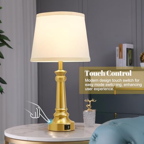 EJIAXIN Touch Lamps for Nightstand Set of 2 - Gold Table Lamp for Bedroom Dimmable Bedside Lamps with USB C+A Ports - Lamps for Night Stands Living Room End Table,2 LED Bulbs Included - Image 4