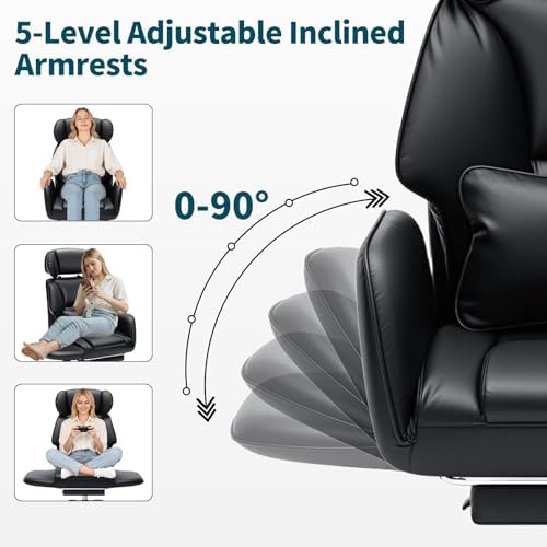 HOFFREE Criss Cross Office Chair with Flip-Up Arms,PU Leather,Black - Image 3
