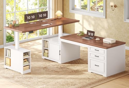 SEDETA Farmhouse L Shaped Standing Desk with Storage for Home Office, White by SEDETA