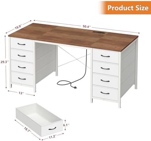 50 Inch Computer Desk with 8 Drawers for Home Office, Bedroom, Living Room - Image 2