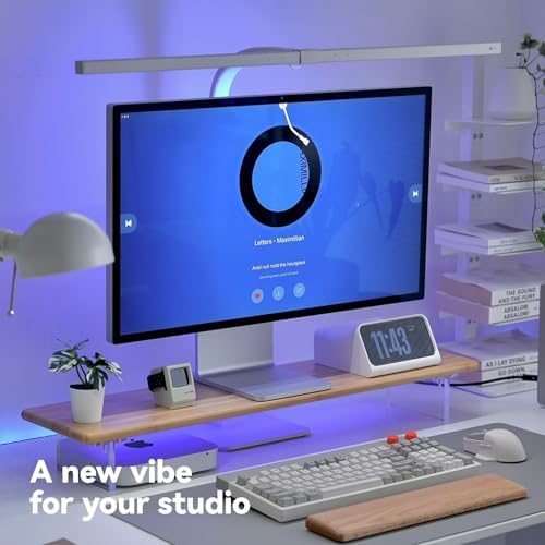 Bamboo Monitor Stand, Desk Shelf with Acrylic Legs and RGB Lights - Image 4