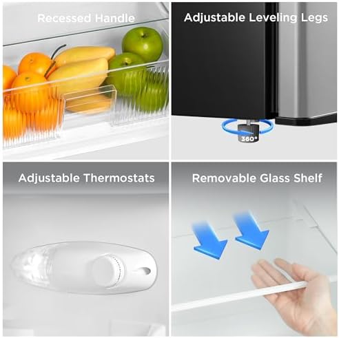 Midea MERM45S3AST 4.5 Cu.ft Mini Fridge with Freezer, with Internal Light, Adjustable Thermostat, Reversible Door, for Dorm, Office, Bedroom, Stainless Steel - Image 2