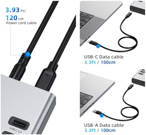 VANGREE Powered USB Hub 10Gbps, 17 Ports USB 3.2 Hub, 96W Power Adapter - Image 6