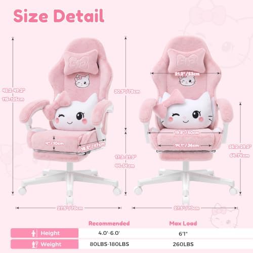 Pink Cat Gaming Chair,Ultra Soft Cute Microplush Fleece Office Desk Chair - Image 2