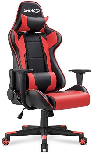 Homall Gaming Chair, Office Chair High Back Computer Chair Leather Desk Chair Racing Executive Ergonomic Adjustable Swivel Task Chair with Headrest and Lumbar Support (Red) by Homall