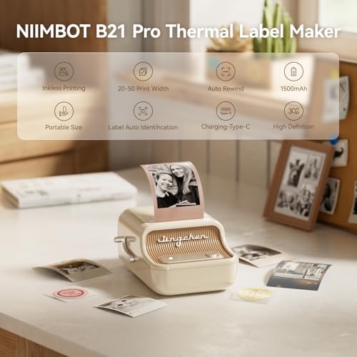 NIIMBOT B21 Pro 300 DPI Bluetooth Label Maker with Tape, Beige - Image 4