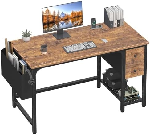 Lufeiya Computer Desk with Fabric Drawers, 47 Inch Desk for Small Space Home Office, Modern Simple Study Writing Table PC Desks for Bedroom, Rustic Brown by LUFEIYA