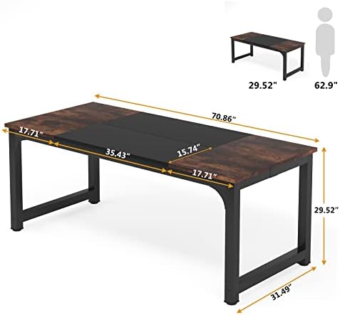Tribesigns Modern Computer Desk, 70.8 x 31.5 inch Large Office Desk Computer Table Study Writing Desk Workstation for Home Office, Black Metal Frame - Image 3
