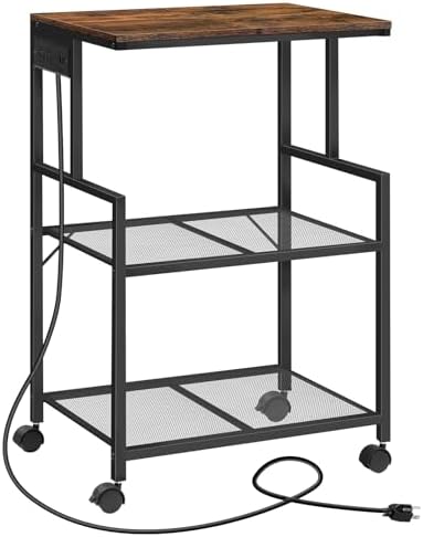 MAHANCRIS Mobile Printer Stand, 3-Tier Industrial Printer Cart with Power Outlets and 2 USB Ports, Rolling Printer Table on Wheels for Home Offices Kitchen Organization Rack, Rustic Brown PTHR78E01 by MAHANCRIS