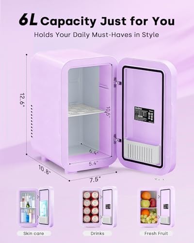 Enventor Mini Fridge with Dimmable LED Mirror, 6L/8Can, AC/DC Power, Purple - Image 6