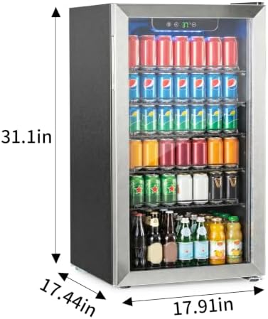 Erivess Compact Beverage Refrigerator, 126 Can/3.2 Cu Ft Mini Fridge,Silver - Image 5