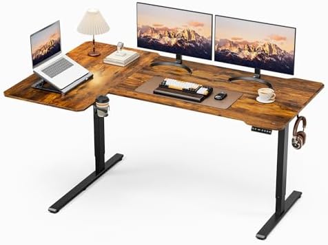 Acrolix L Shaped Electric Standing Desk,71x43.5 Reversible,Rustic Brown by Acrolix