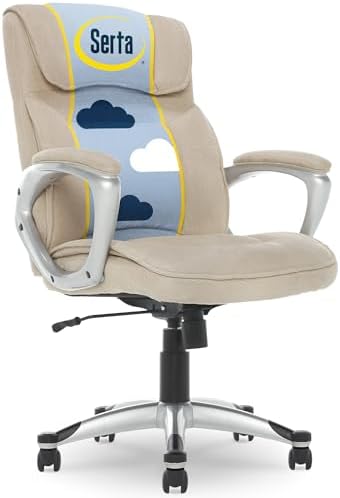 Serta Hannah Executive Home Office Desk Chair, Ergonomic Mid-Back with Lumbar Support, Firm Seat Cushion, Layered Body Pillows, Padded Armrests, Swivel Base, Easy Assembly, Microfiber, Tan by Serta