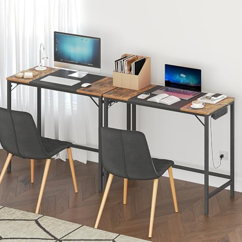 HOOBRO Computer Desk, 31.5 Inch Small Desk with Power Outlet, Writing Table with USB Charging Ports and 3 Hooks for Home Office, Study Room, Bedroom, Easy to Assemble, Rustic Brown and Black BF40UDN01 - Image 7