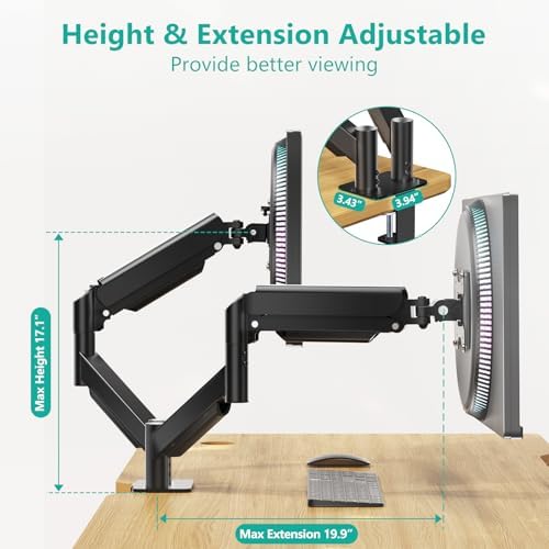 WALI Adjustable Dual Monitor Arm for 13-27 inch Screens, 19.8 lbs per Arm - Image 4