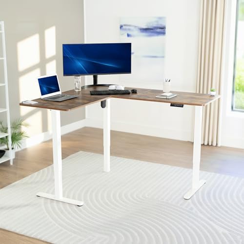 VIVO Rustic Vintage Brown 63 x 55 in Corner Standing Desk, DESK-E3CTWN - Image 2