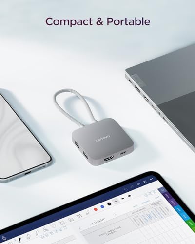 Lenovo USB-C 5-in-1 Travel Hub, 90W Power Delivery, 4K 60Hz HDMI, Dual USB-C and USB-A Ports, Plug and Play, Compact, Silver Grey - Image 6