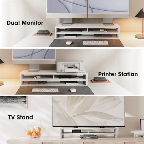 Fenge 31.5 Inch Dual Monitor Stand Riser for Desk, White - Image 6