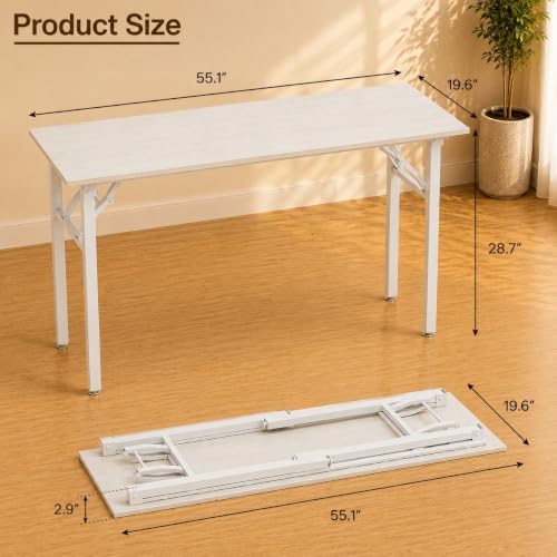 Folding Table Computer Desk - 55.1" No Assembly Folding Desk Design and Foldable Office Desk, Small Desk for Bedroom, Compact Storage Portable Use for Dorm and RV Small Space, White Ash - Image 3