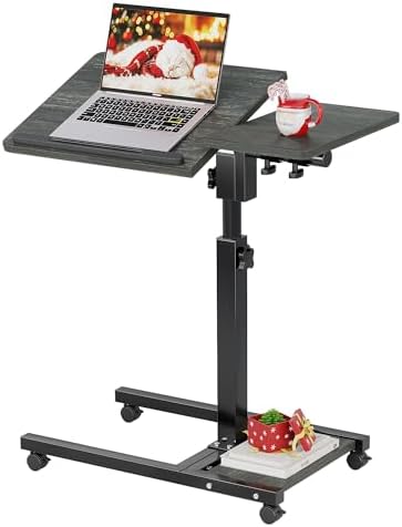 Furist Overbed Table with Wheels Adjustable Height, Mobile Standing Stand Up Rolling Laptop PC Desks with Tilting Top Height Tray Side Computer Workstation for Bedroom on Hospital Home Use, Black by FuristTec