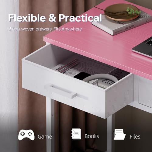 Pamray 32 Inch Small Computer Desk with 2 Drawers for Bedroom Study Writing Home Office Table for Small Spaces Pink - Image 6
