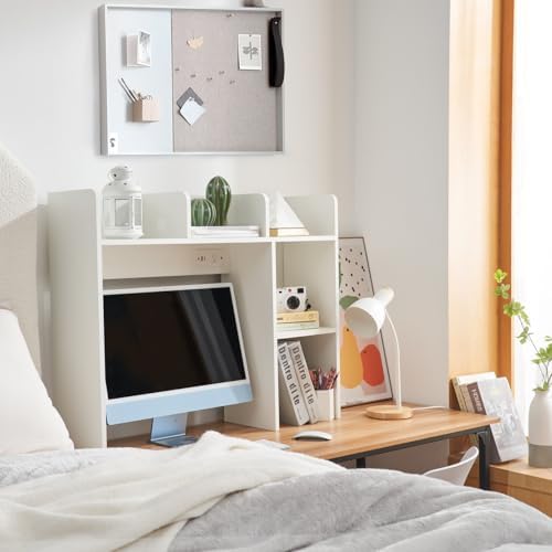 Classic Dorm Desk Bookshelf with Outlet - White by DormCo