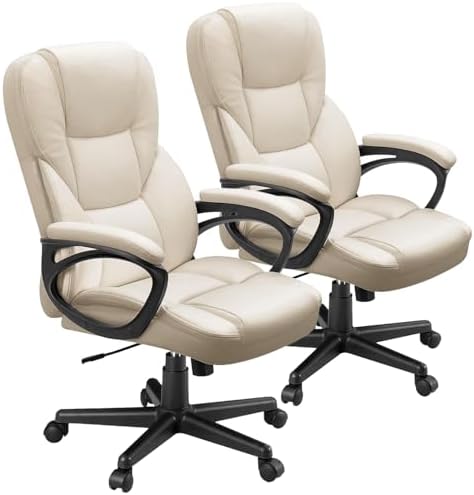 Furmax Office Executive Chair High Back Adjustable Managerial Home Desk Chair, Swivel Computer PU Leather Chair with Lumbar Support (2, Beige) by Furmax