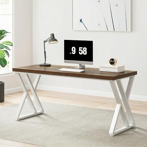 Tribesigns Modern Walnut/White 55" Heavy Duty Computer Desk, Study & Work Desk, 23.6"D x 55.1"W x 29.5"H, Z-Shaped Metal Legs, 330 lbs Capacity - Image 3