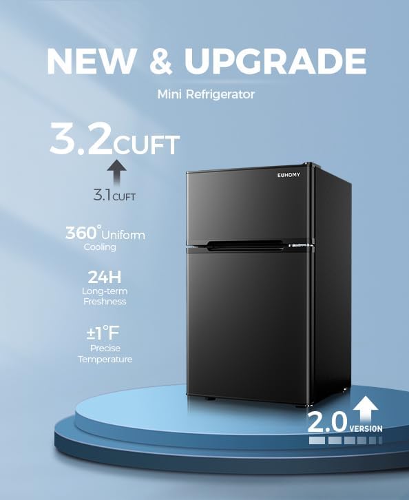 EUHOMY 3.2 Cu.Ft Mini Fridge with Freezer, 2 Door Compact Refrigerator - Image 2