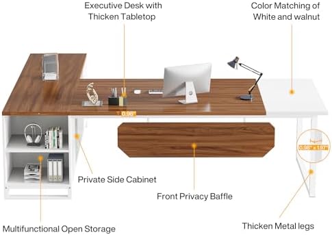 Tribesigns 70.8" L-Shaped Executive Desk with 55" File Cabinet, Large Home Office Computer Desk with Storage Shelves and Cabinet, Modern Business Furniture Set Home Office, Walnut White - Image 5