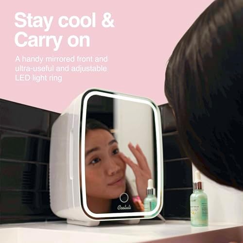 Cooluli Glow 4L Mini Skincare Fridge with Mirror & LED Light - Small Refrigerator for Skin Care, Makeup, Food & Drinks - Portable Mini Fridge for Bedroom & Office, 100-240V, White Mirror LED - Image 5