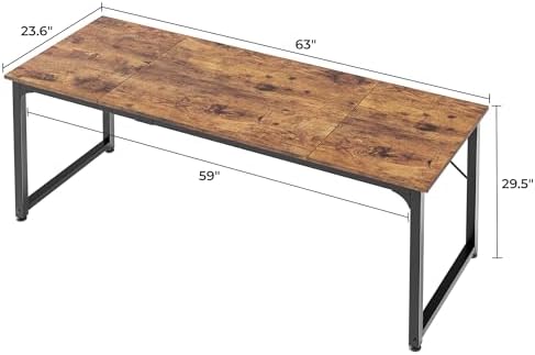 Huuger Computer Desk, 63 Inch Office Desk, Gaming Desk with Storage, Writing Desk Work Desk for Home Office, Study, Modern Simple Desk, Large Legroom, Metal Frame, Rustic Brown - Image 3
