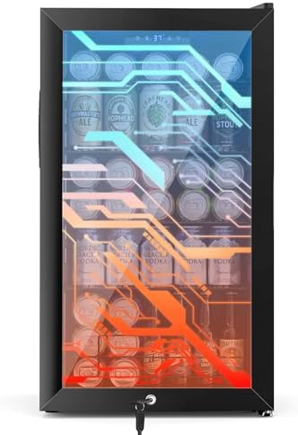 17" Beverage Refrigerator with LED Light Up Door – 128 Can Freestanding Drink Fridge, Small Beer Cooler with 4 Removable Shelves, Child Safety Lockfor Gaming Room Home Bar Party,Cyberpunk by Velieta-SpecialistinFridge