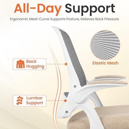 NEO CHAIR Office Computer Chair Ergonomic Mesh Back Flip-Up Arms, Beige - Image 4
