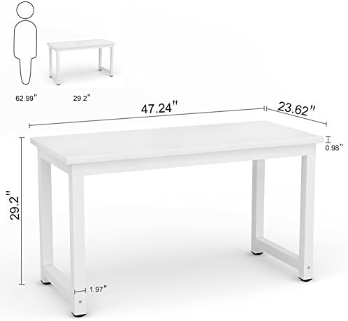 Tribesigns Modern Simple Computer Desk, 47 inch Office Desk Computer Table, Study Writing Study Desk for Home Office, White - Image 3