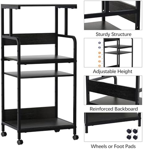 Arbuxzuy 4 Tier Stand with Storage Shelf, Tall Mobile Printer Table for Home Office, Adjustable Stands for Heat Press Scanner Fax (Black) - Image 2