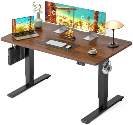 CubiCubi Electric Height Adjustable Standing Desk 55x28 Inch, Dark Walnut by CubiCubi